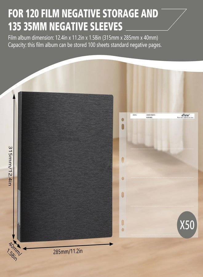 eTone Archival Storage Sheets 120 Negative Page Preservers Sleeves with Film Album Ring Binder(50x120) - Image 2